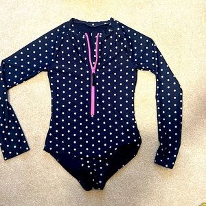 Gap blue polkadot- Girls size L one piece zip up bathing suit.  50SPF